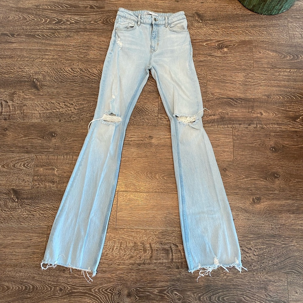 Zara high waisted flare with rips